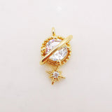 2pcs Planet Shiny Star Charm, Cubic Planet Pendant, 17mm, 18K Gold Plated, Necklace Making Charms, Jewelry Findings S360