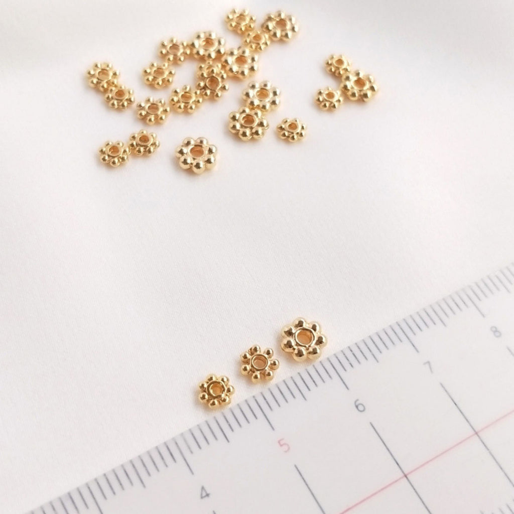Flower Spacer Beads, 14K Gold Plated, 4mm, 5mm, 6mm, Dainty Earring Making Beads, Jewelry Finding TH016-ZX7036