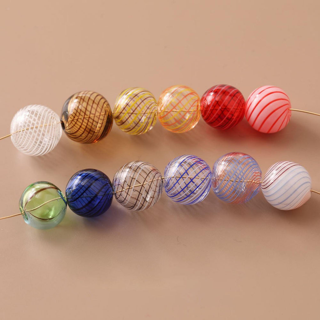 Colourful Patterned Glass Bubble Beads, Ball Hollow Glass Beads Hand Blown Hollow Round Globes for Jewelry Making, DIY Beads Finding GZ774