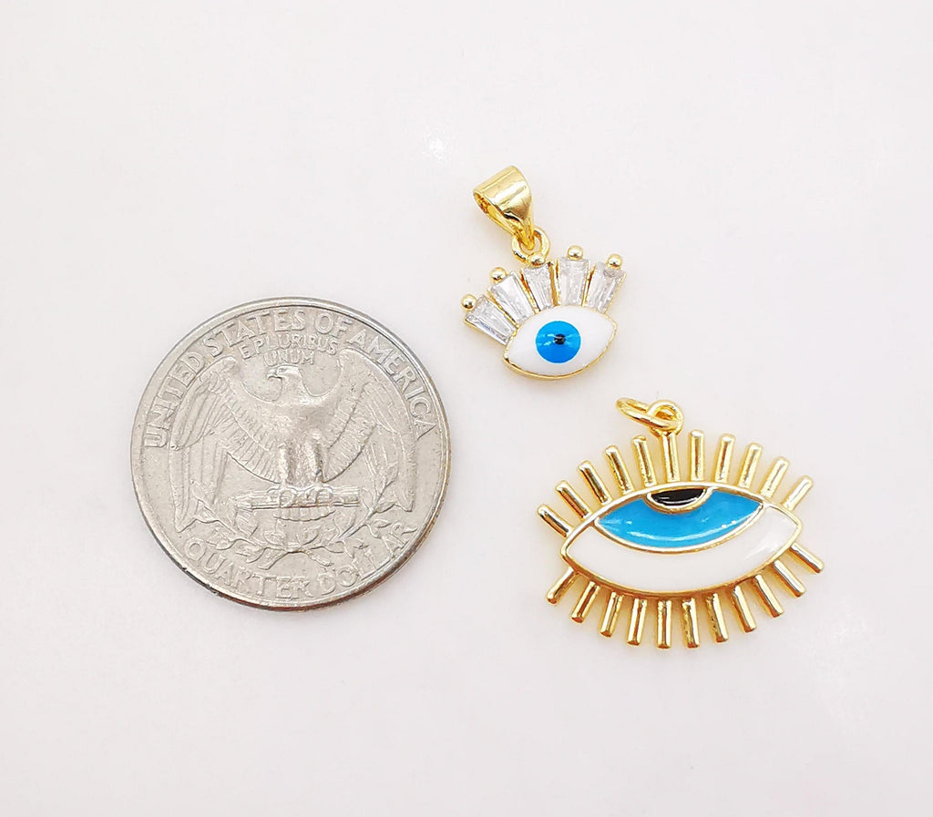Enamel Cubic Evil Eye Charm, 18K Gold Plated Micro CZ Pave Eye Pendant, Necklace Making Charm, Jewelry Findings S915
