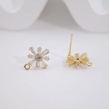 Load image into Gallery viewer, Cubic Zirconia Octagon Post Earrings,Gold Plated Earring Post with Loop,Hypoallergenic,Handmade Earring Finding,DIY Earring Supplies D0028