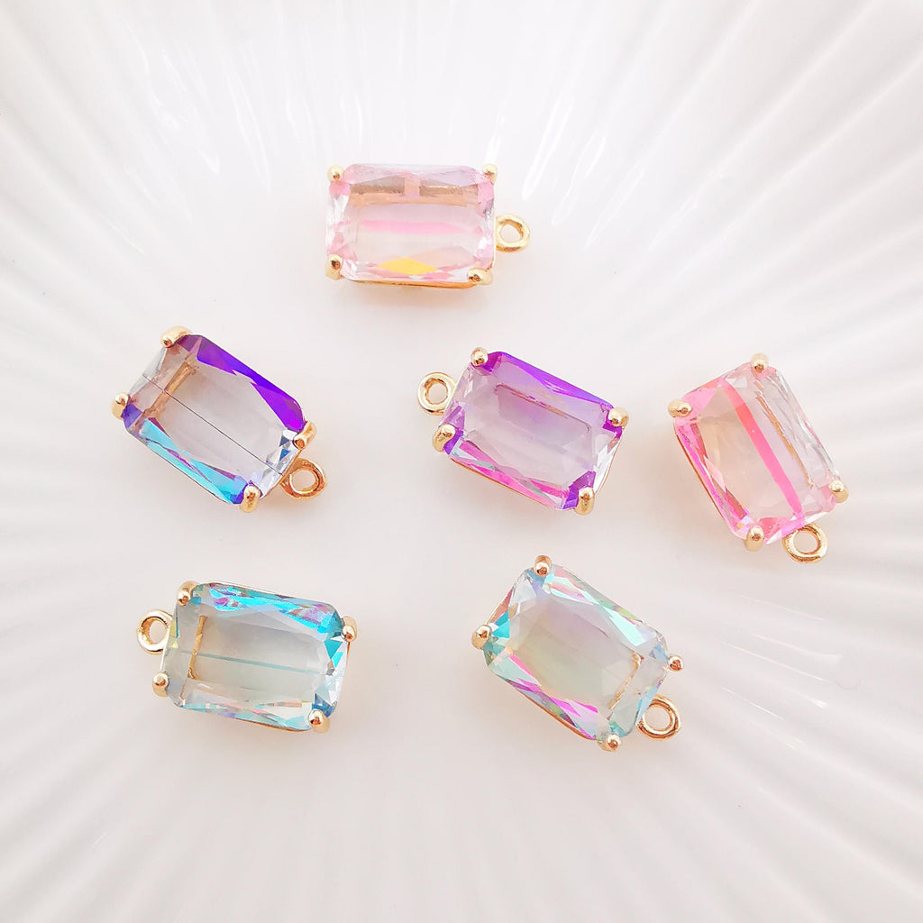 5pcs Colorful Crystal Charm, Crystal Pendant, Bracelet Necklace Pendant, Gold Plated Glass Charm, Jewelry Findings L005-F257