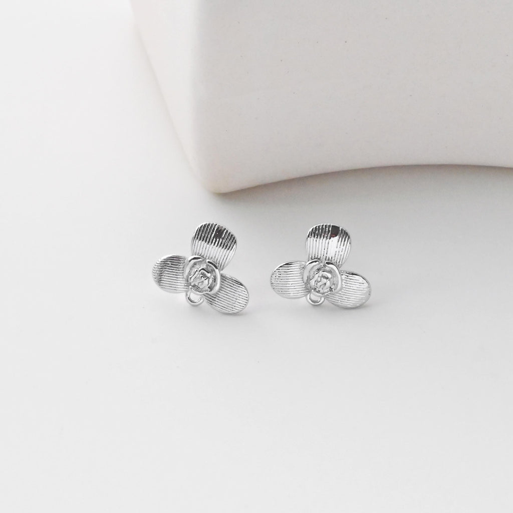 Flower Earring Post, 18K Real Gold Plated Brass Stud Earring With Loop, s925 silver pin, Nickel Free, Earring Finding D0444
