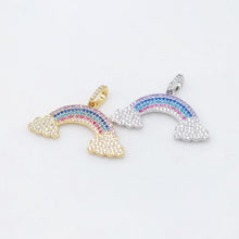 Load image into Gallery viewer, Dainty Rainbow Cloud Charm, Colorful Micro CZ Pave Rainbow Pendant, 36mm, 18K Gold Plated, Necklace Making Charm, Jewelry Findings S20476