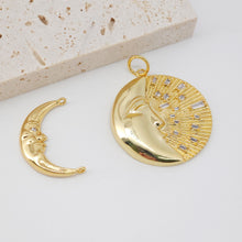 Load image into Gallery viewer, Moon Charm, Crescent Double Loop Connector Pendant, 18K Gold Plated Face Charm, 24x17mm, Necklace Making Charm, Jewelry Findings S106