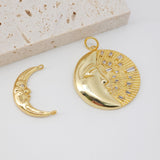 Moon Charm, Crescent Double Loop Connector Pendant, 18K Gold Plated Face Charm, 24x17mm, Necklace Making Charm, Jewelry Findings S106