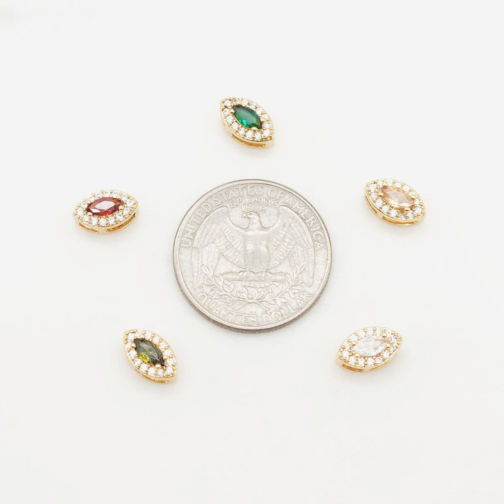 Crystal Pave CZ Beads, 7 Colors Crystal, Oval Shape, 18K Gold Plated Beads, Bracelet Necklace Making Charms, Jewelry Findings S20358