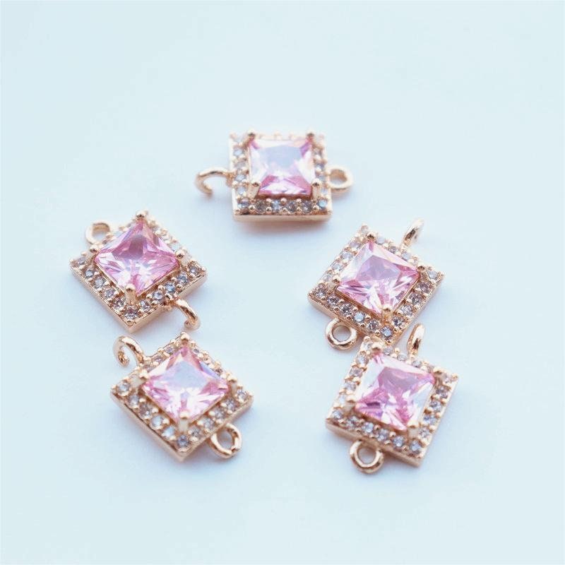 10pcs CZ Pave Small Square Connector, Cubic Zircon Crystal Pendant, Necklace Pendant, 14K Real Gold Plated, Jewelry Findings JY093-F045