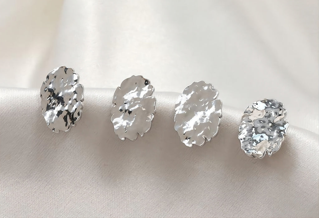 Hammered Ear Post With Loop, Oval Shape, S925 Silver Ear Pin Nickel Free, Gold Ear Stud, Hypoallergenic Earring Findings G009-ZX7002