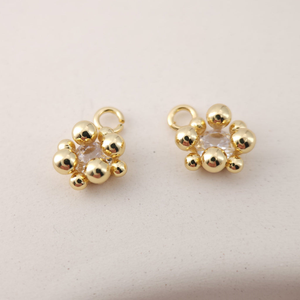 Gold Beads Charm, CZ Pave, 18K Gold Plated Round Beads for Bracelet Necklace Making, 13.5*10mm, Jewelry Finding S1120