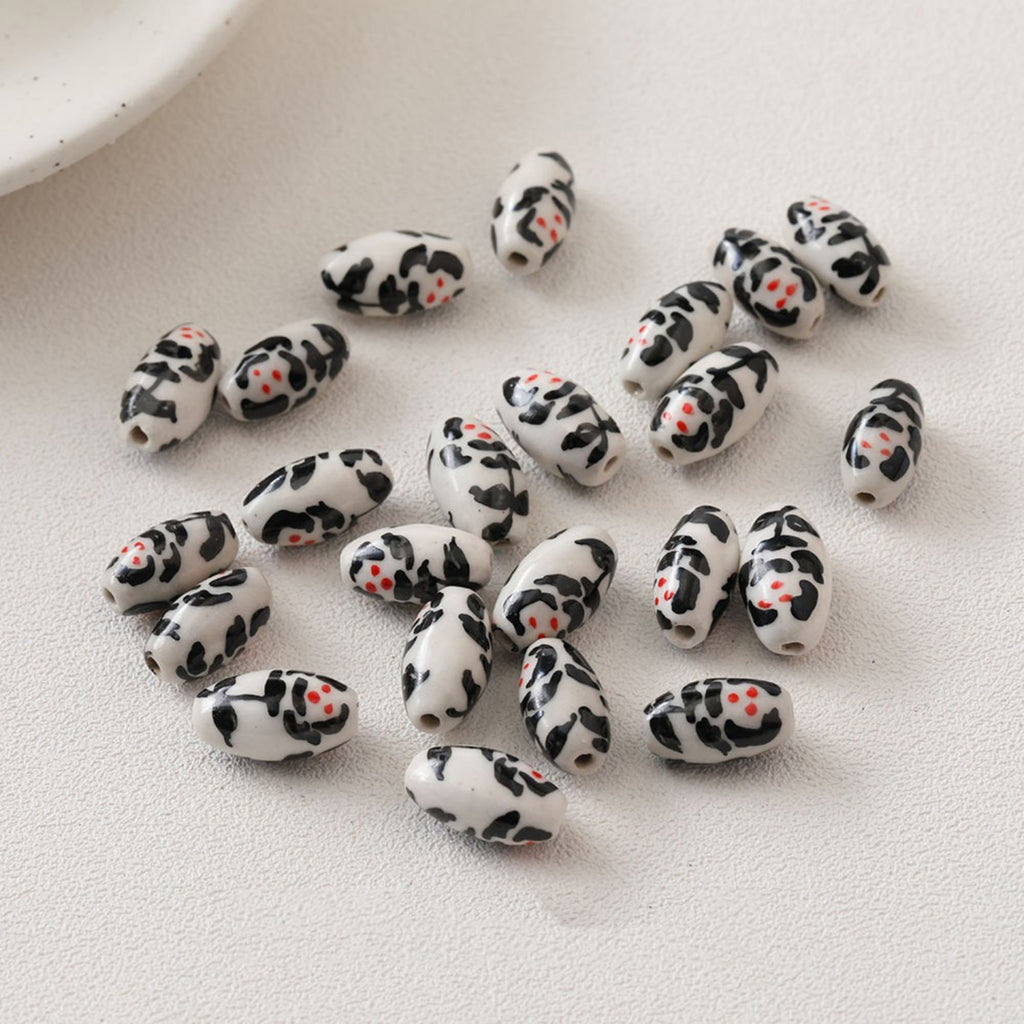 5 cuentas espaciadoras ovaladas, colgante ovalado de cerámica pintado a mano, cuentas de cerámica para hacer joyas, hallazgos de cuentas DIY GZ439