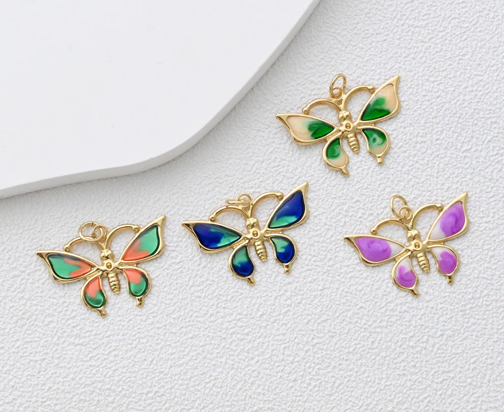 Enamel Butterfly Dangle Pendants, 18K Gold Plated Enamel Butterfly Pendant, Earring Making Charm, Jewelry Findings S1361