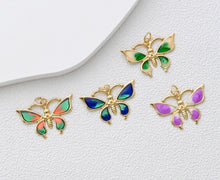 Load image into Gallery viewer, Enamel Butterfly Dangle Pendants, 18K Gold Plated Enamel Butterfly Pendant, Earring Making Charm, Jewelry Findings S1361