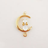 Dainty Cat on Moon Charm, CZ Pave Moon Pendant, Crystal Cat Multi Color, 18K Gold Plated, Necklace Pendant Findings S20278
