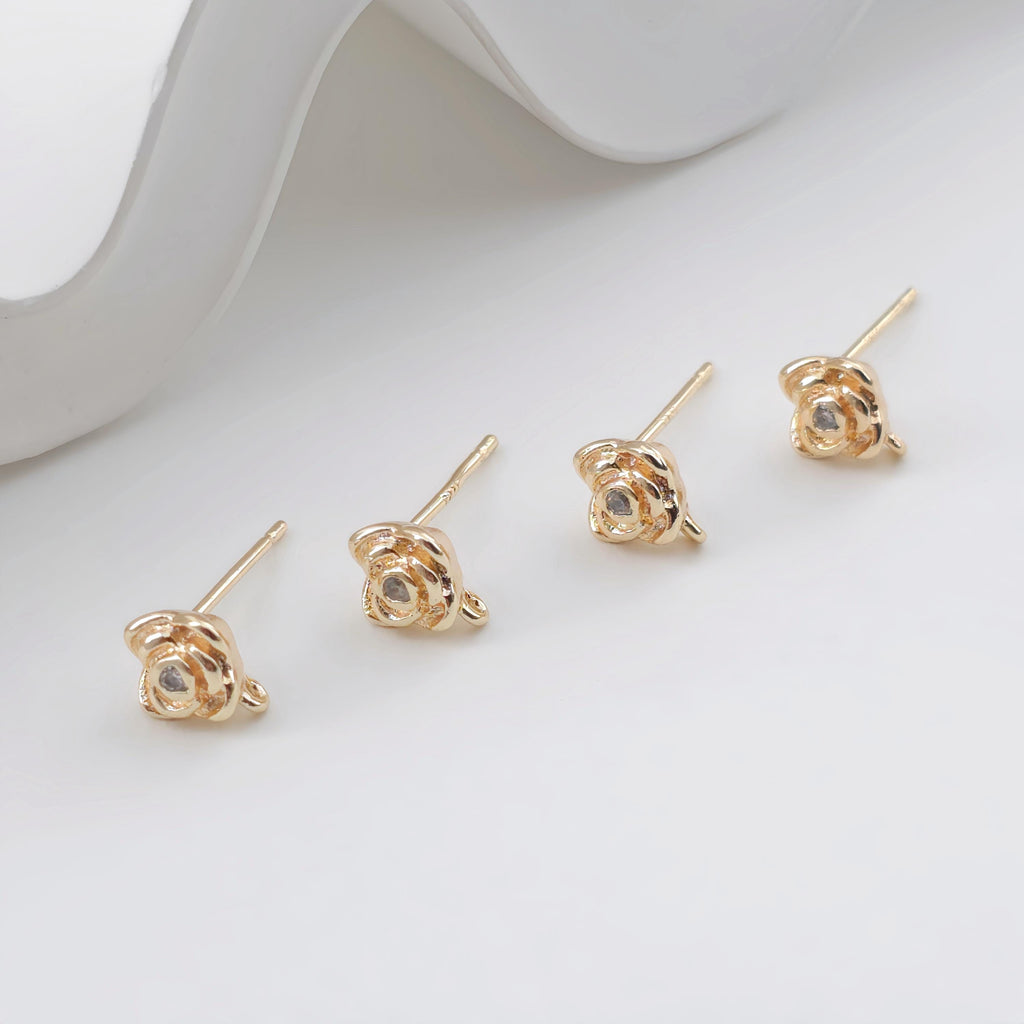 Rose Flower Earring Post, 18K Real Gold Plated Brass Stud Earring With Loop, Nickel Free, Earring Finding ZX331