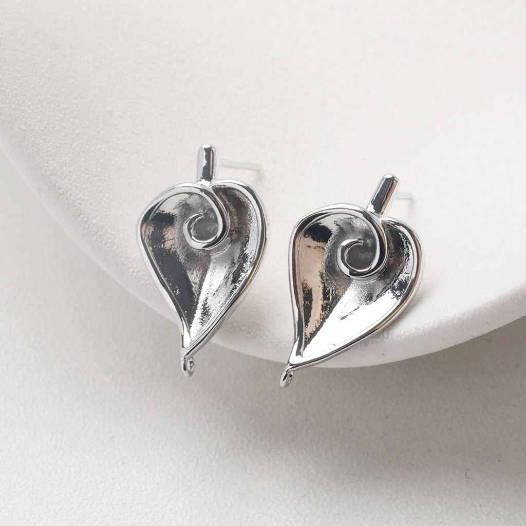 قرط ذهبي على شكل ورقة قلب، أقراط من الذهب عيار 14 قيراطًا/فضة خالية من النيكل، دبابيس أذن من الفضة S925، قرط أذن على شكل قلب مع حلقة GZ715