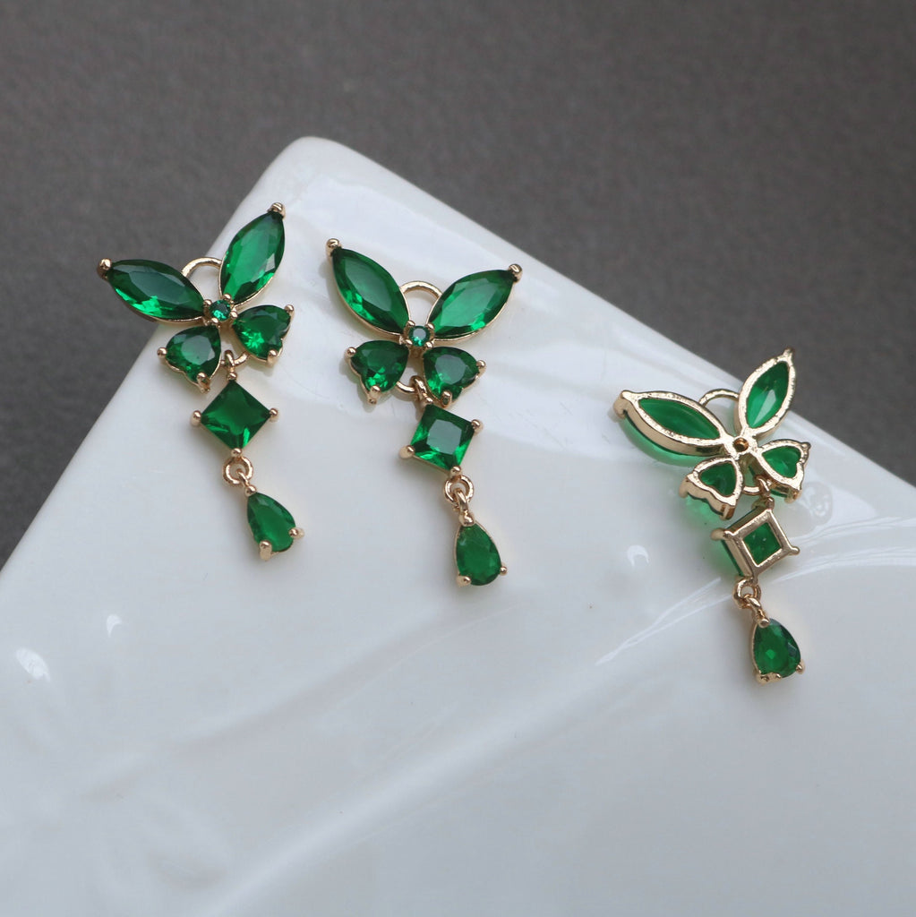 10pcs Butterfly drop Pendant, Cubic Zircon Crystal Pendant, Bracelet Necklace Pendant, 14K Real Gold Plated, Jewelry Findings HL118-F090