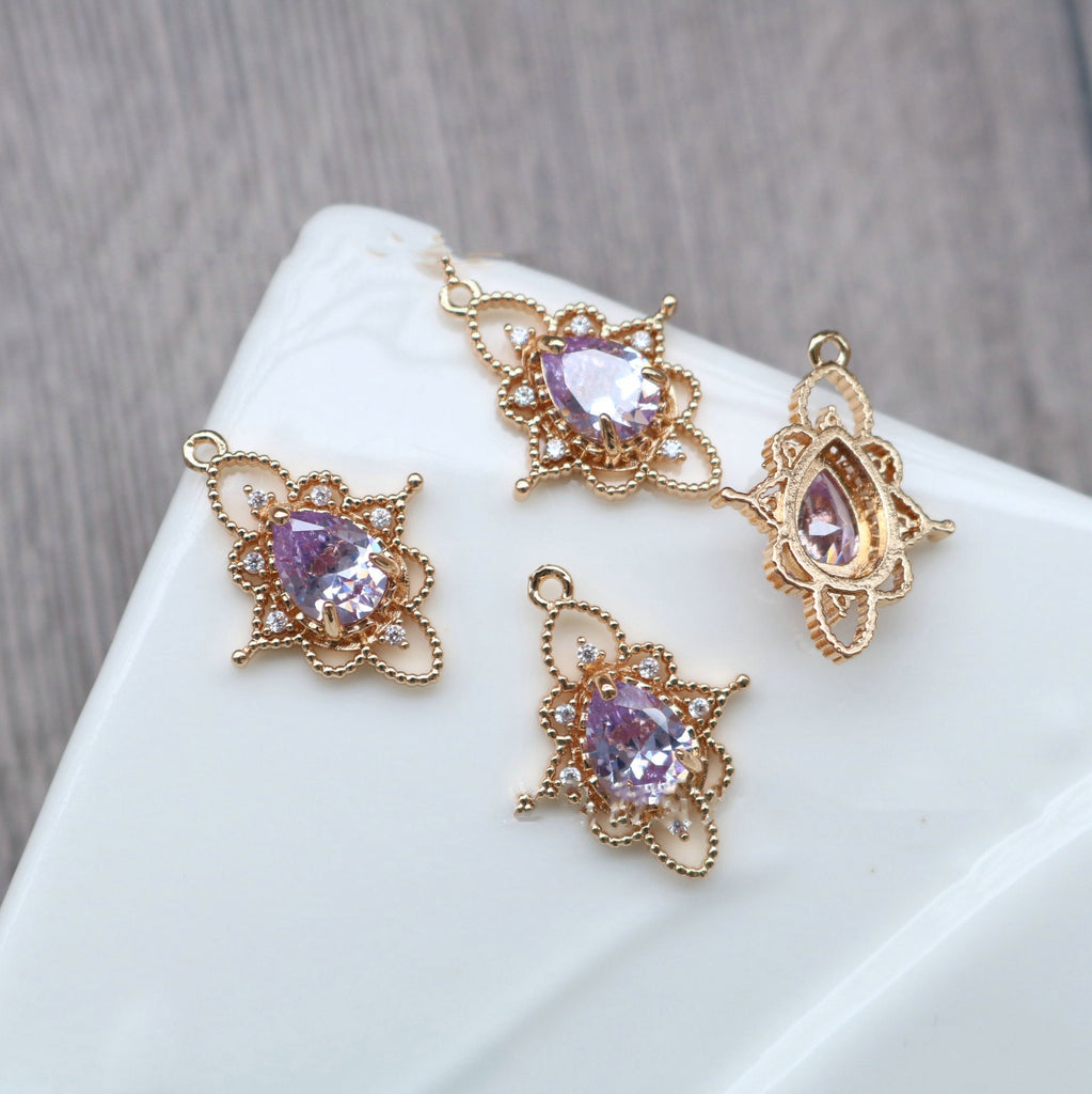 10pcs Flower Charm, Cubic Zircon Crystal Flower Pendant, Gold Plated  Earring Charms, Jewelry Findings HL090-F009