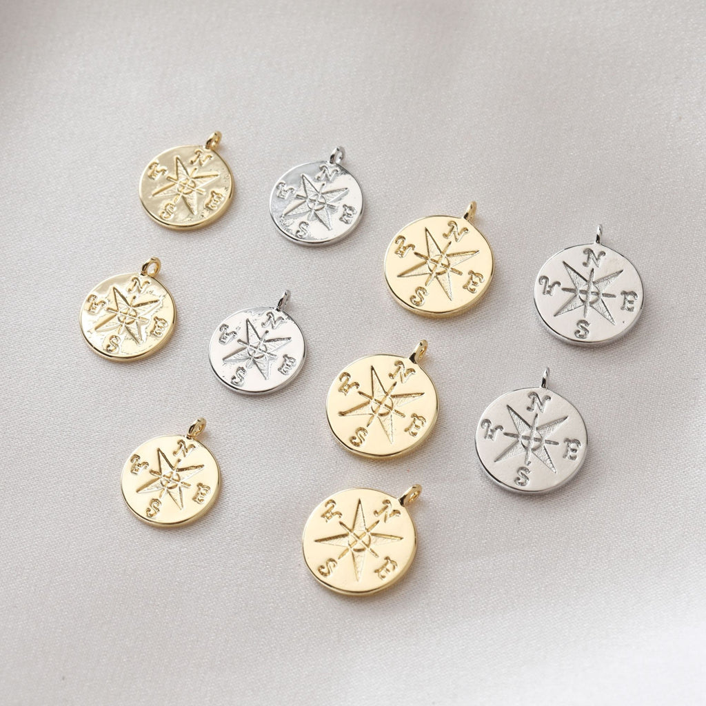 18K Gold Compass Pendant, Compass Charm for Necklace Making, Jewelry Findings JG031
