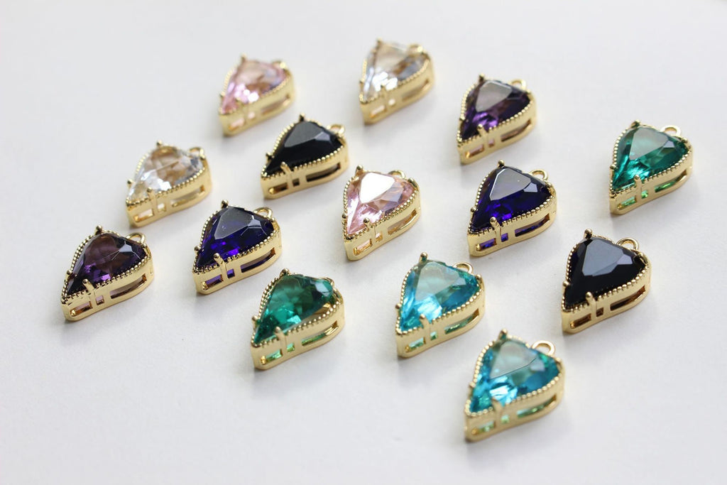 Dijes de corazón de cristal, 13 colores a elegir, colgante de corazón chapado en oro y plata de 18 quilates, accesorios de joyería GZ426