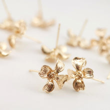 Load image into Gallery viewer, 4PCS Flower Earring Post, 18K Real Gold Plated Brass Stud Earring With Loop, S925 Silver Ear Stick, Nickel Free, Earring Finding ZX043