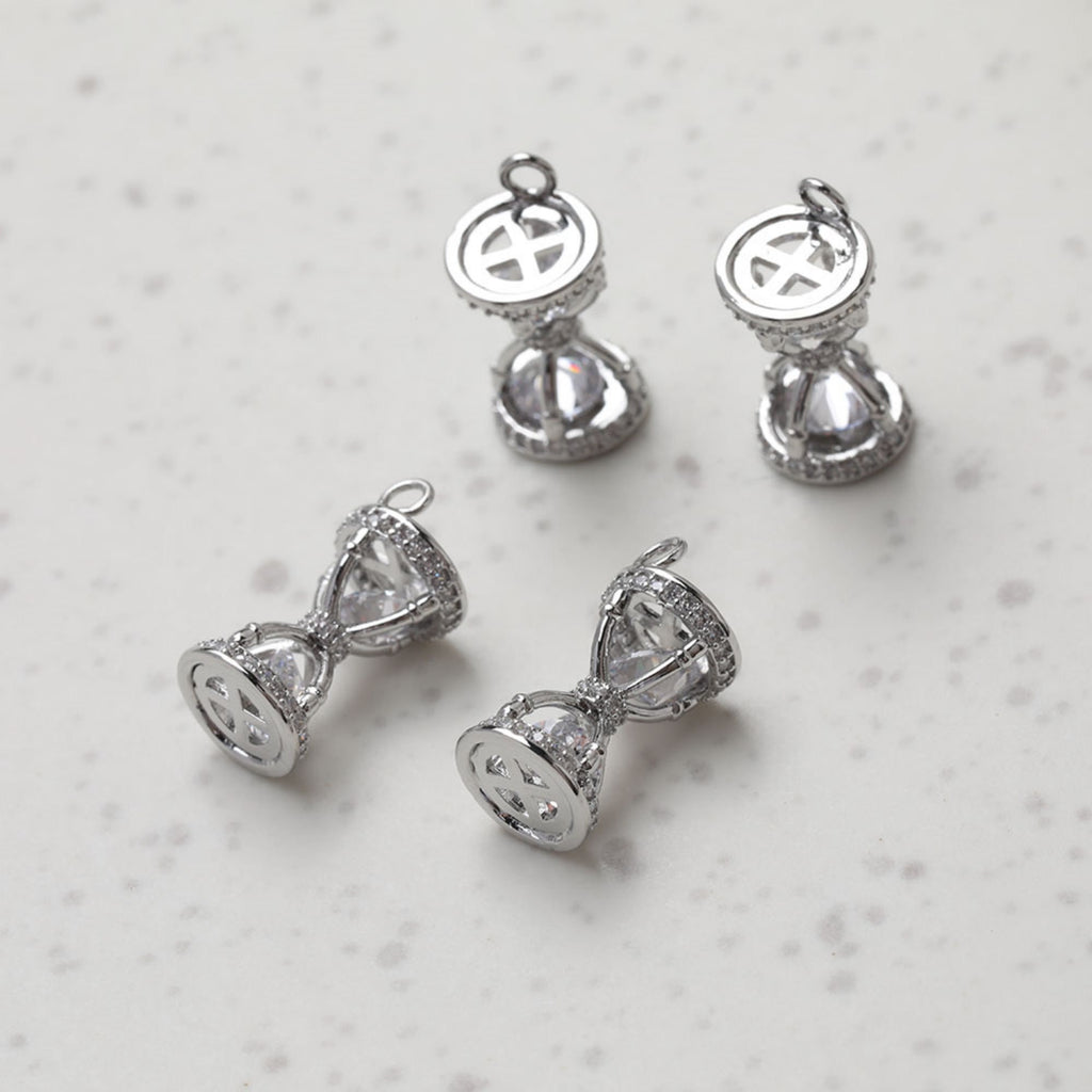 3D Hourglass Pendant, Gold/Silver Plated, Cubic Zirconia Charms, 14K Gold Plated, Necklace Making Pendants, Jewelry Findings GT030