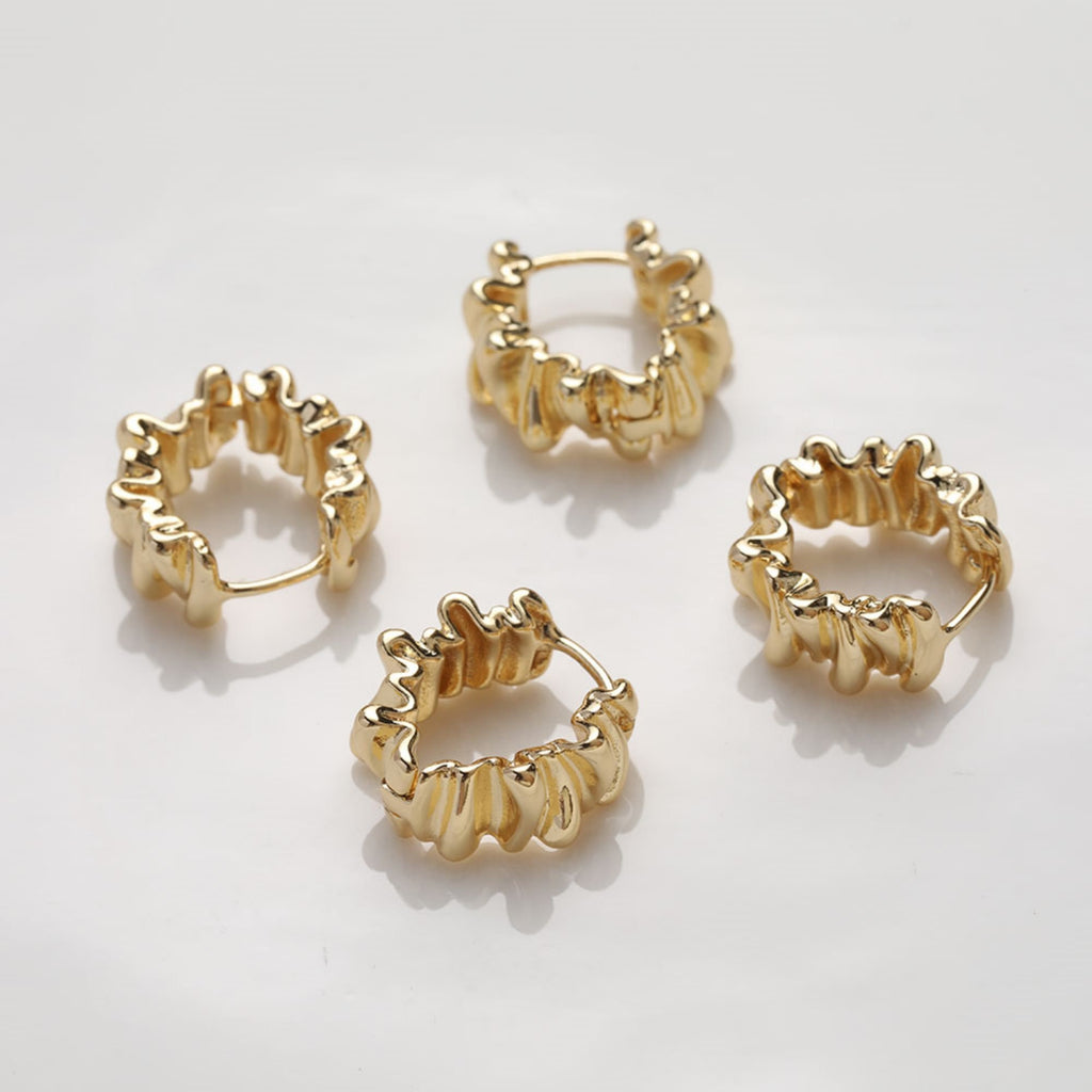 14K Gold Plated Fold Earring Post with loop, Gold Ruffles Post, for Jewelry Making GZ386-D0310