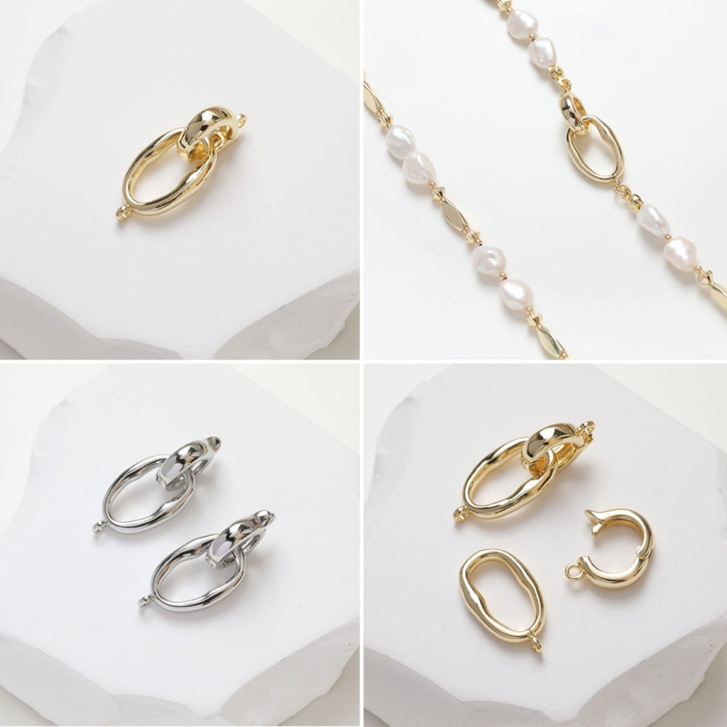 Cierre de doble bucle, conector para collar, chapado en oro/plata de 14 quilates, para crear collares y pulseras, accesorio de joyería GZ235