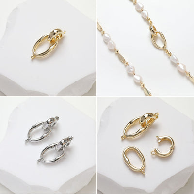 Cierre de doble bucle, conector para collar, chapado en oro/plata de 14 quilates, para crear collares y pulseras, accesorio de joyería GZ235