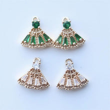 Load image into Gallery viewer, 2pcs-CZ Pave Fan Shape Charm, Cubic Zircon Crystal Fan Connector, Earring Charm,Real Gold Plated Brass, Jewelry Findings JY075-F026