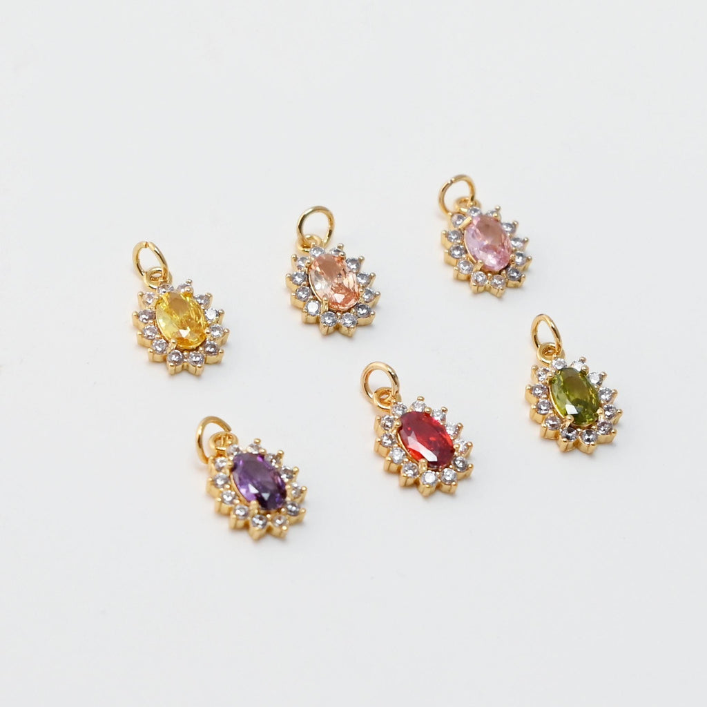 Oval Crystal Pave Charm, Pave CZ Pendant, Dainty Charms for Necklace Bracelet Making, Jewelry Findings S20360