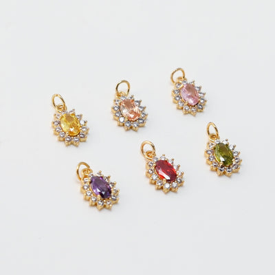 Oval Crystal Pave Charm, Pave CZ Pendant, Dainty Charms for Necklace Bracelet Making, Jewelry Findings S20360