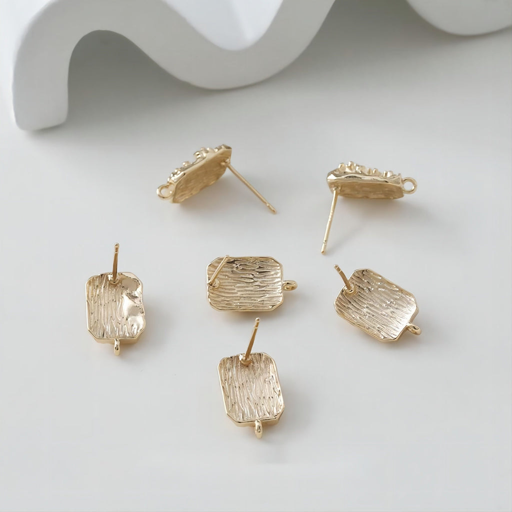 Rectangular Concave Convex Ear Post With Loop, S925 Silver Ear Pin Nickel Free, Gold/Silver Ear Stud, Hypoallergenic Earring Findings GE072