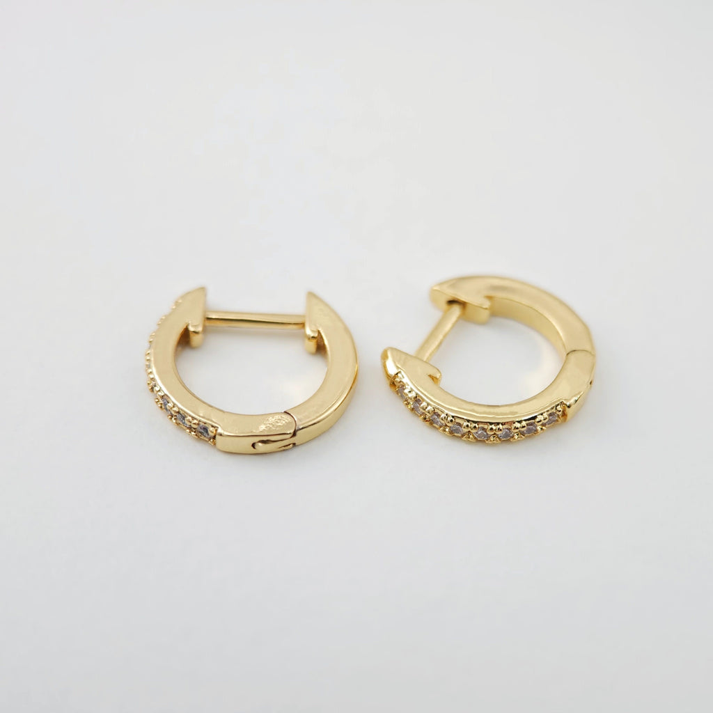Cubic Ear Hoops Pave Crystal, 12mm, 18K Gold Plated Leverback Earrings, Huggie Hoops Earring S1105