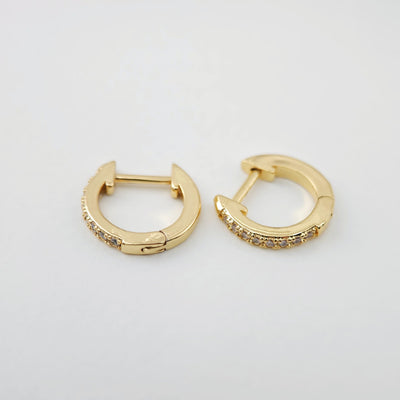 Cubic Ear Hoops Pave Crystal, 12mm, 18K Gold Plated Leverback Earrings, Huggie Hoops Earring S1105