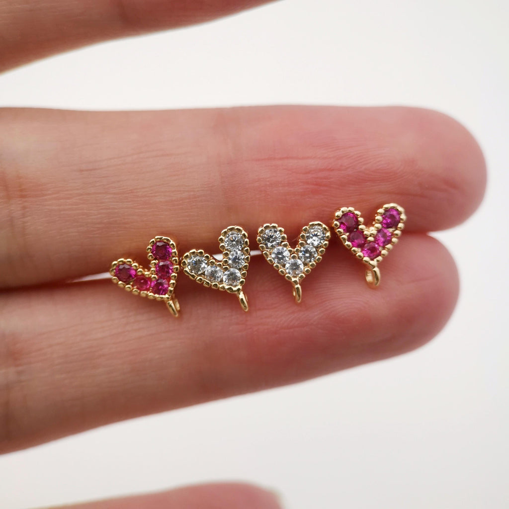 10PCS Cubic Heart Earring Post, Dainty 14K Gold Plated Brass Stud Earring With Loop, S925 Silver Ear Pin,Ear Post,Earring Finding Z056/bb012