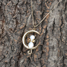 Load image into Gallery viewer, Dainty Cat on Moon Charm, CZ Pave Moon Pendant, Crystal Cat Multi Color, 18K Gold Plated, Necklace Pendant Findings S20278