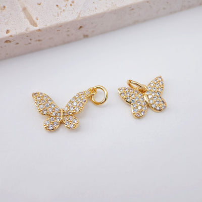 Dainty Butterfly Charm, 18K Gold Plated Pendant, CZ Pave, Animal Charm, 12x15mm, Necklace Jewelry Finding S779
