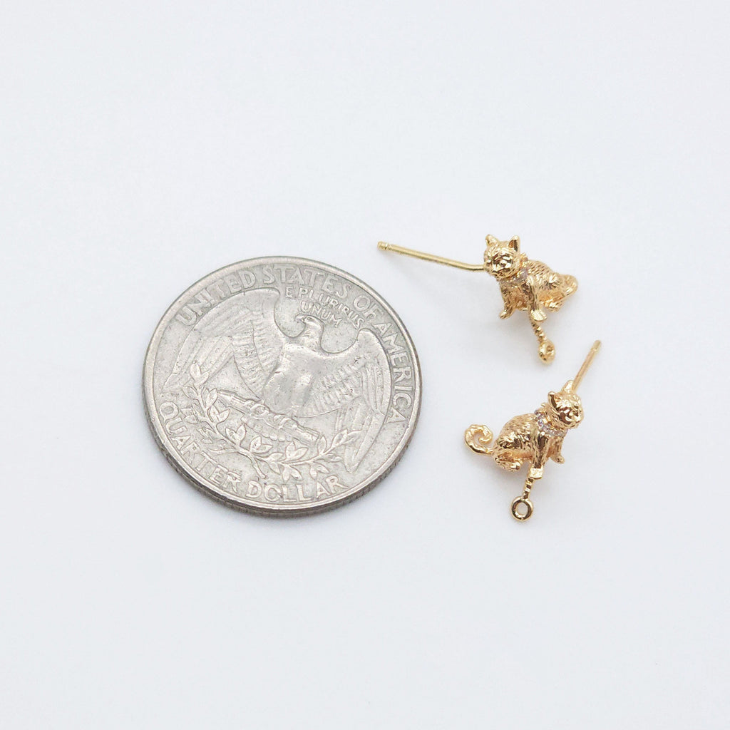 Cute Cat Earring Post, 18K Gold, S925 Silver Pin Nickel Free Earrings, Kitty Earring Animal Head Ear Stud with Loop ZX095