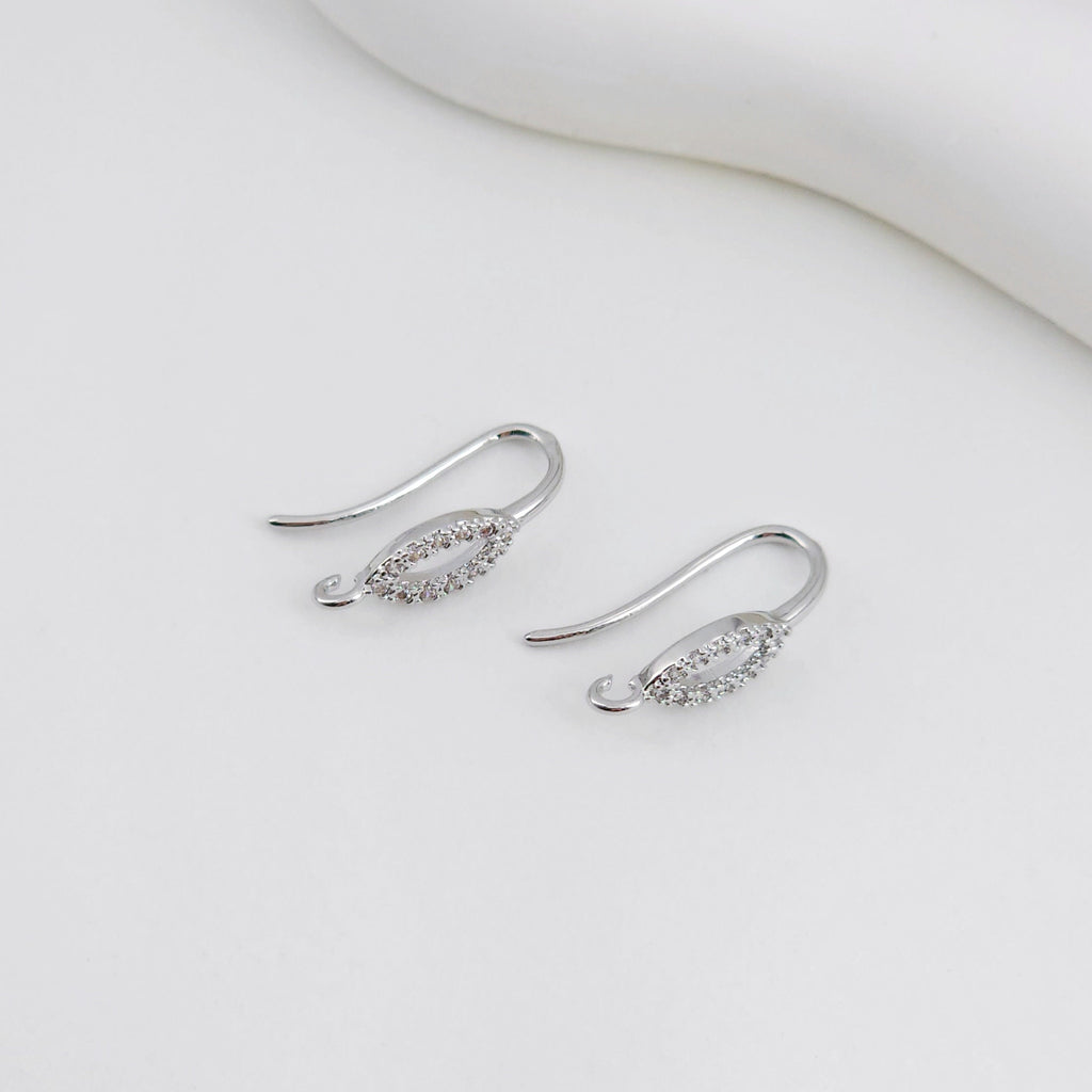 18K Gold Plated Ear Wires, Oval Cubic Pave Earring Hooks, Nickel Free, Fish Hooks, Ear Wires for Jewelry Making D0139