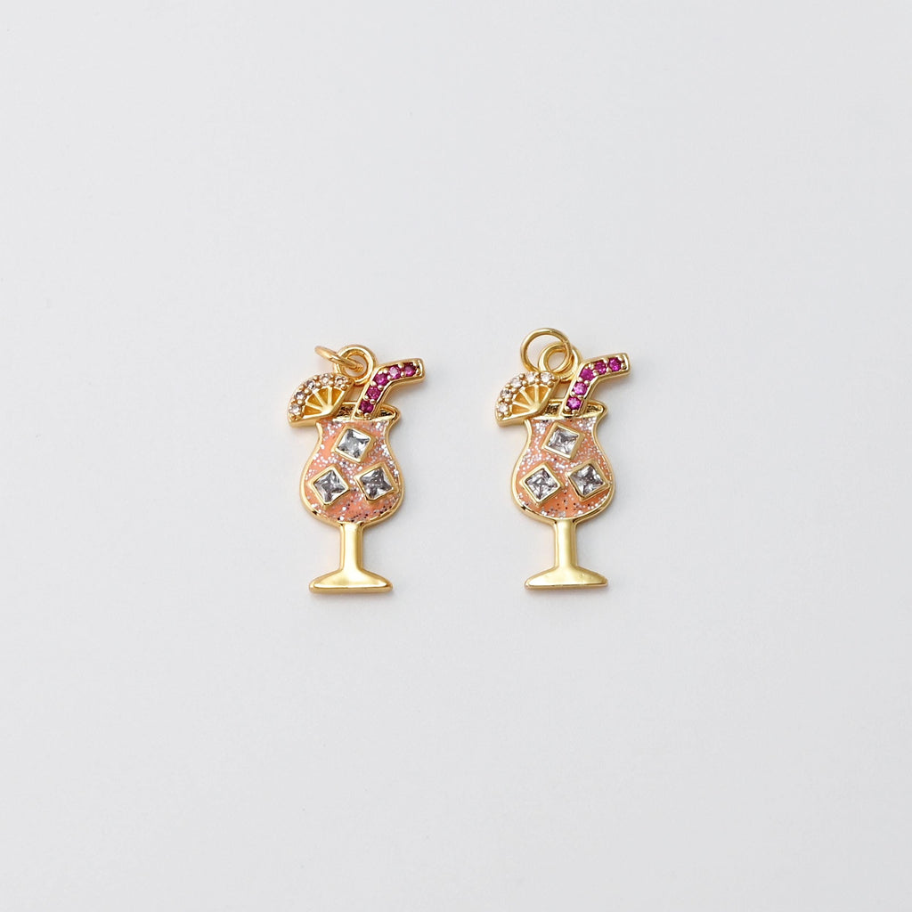 Summer Drink Charms, 18K Gold Plated, Cubic Pave Charms, Enamel Drinks Pendant, Necklace charms, 24*13.5mm, Jewelry Findings S20585