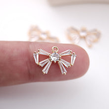 Load image into Gallery viewer, Cubic Bow Charm, 14K Gold Plated Bow Tile Pendant, Clear Micro CZ Pave Bowtie Charm, 18x12mm, Jewelry Findings STG013-F168-F075