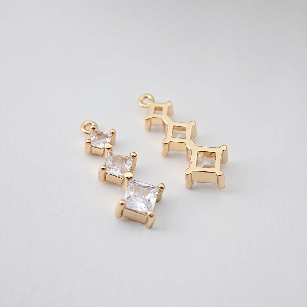 2pcs CZ Pave Rhombus Pendant, Cubic Pendant, Real Gold Plated Brass Earring Charms, Jewelry Findings D0228