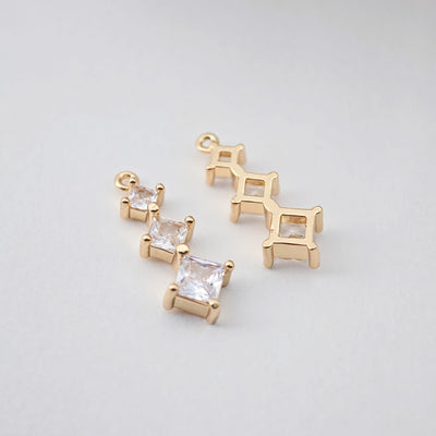 2pcs CZ Pave Rhombus Pendant, Cubic Pendant, Real Gold Plated Brass Earring Charms, Jewelry Findings D0228