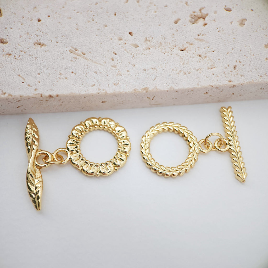 OT Toggle Clasps, 18K Gold Plated Leaf  Bracelet Necklace Making OT Clasps, Connectors Clasps, Jewelry Findings S815