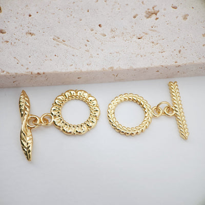 OT Toggle Clasps, 18K Gold Plated Leaf  Bracelet Necklace Making OT Clasps, Connectors Clasps, Jewelry Findings S815