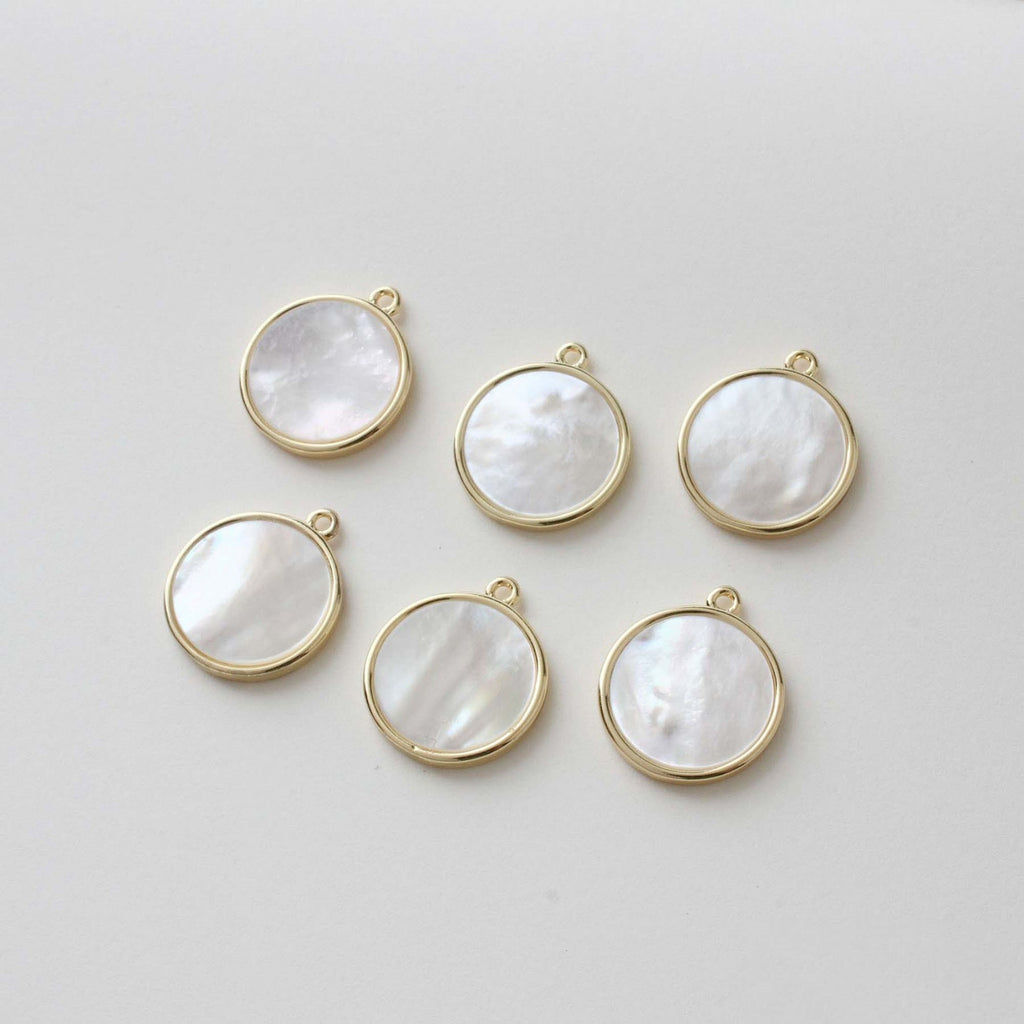 Dainty Round Charm, Mother of Pearl Charm, 18mm, 14K Gold/Silver Plated Round Charm for Jewelry Making GZ339