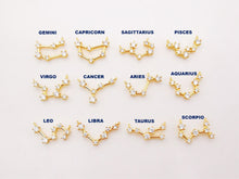 Load image into Gallery viewer, Zodiac Charms, Crystal Cubic Constellation Pendant, 18K Gold Plated Zodiac Sign, Necklace Making Charms, Birthday Gift Jewelry Findings S977