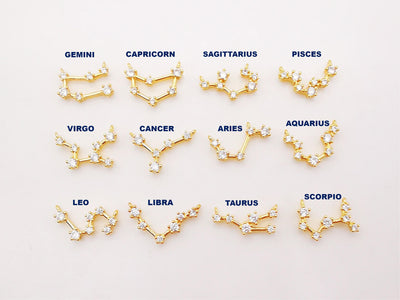 Zodiac Charms, Crystal Cubic Constellation Pendant, 18K Gold Plated Zodiac Sign, Necklace Making Charms, Birthday Gift Jewelry Findings S977