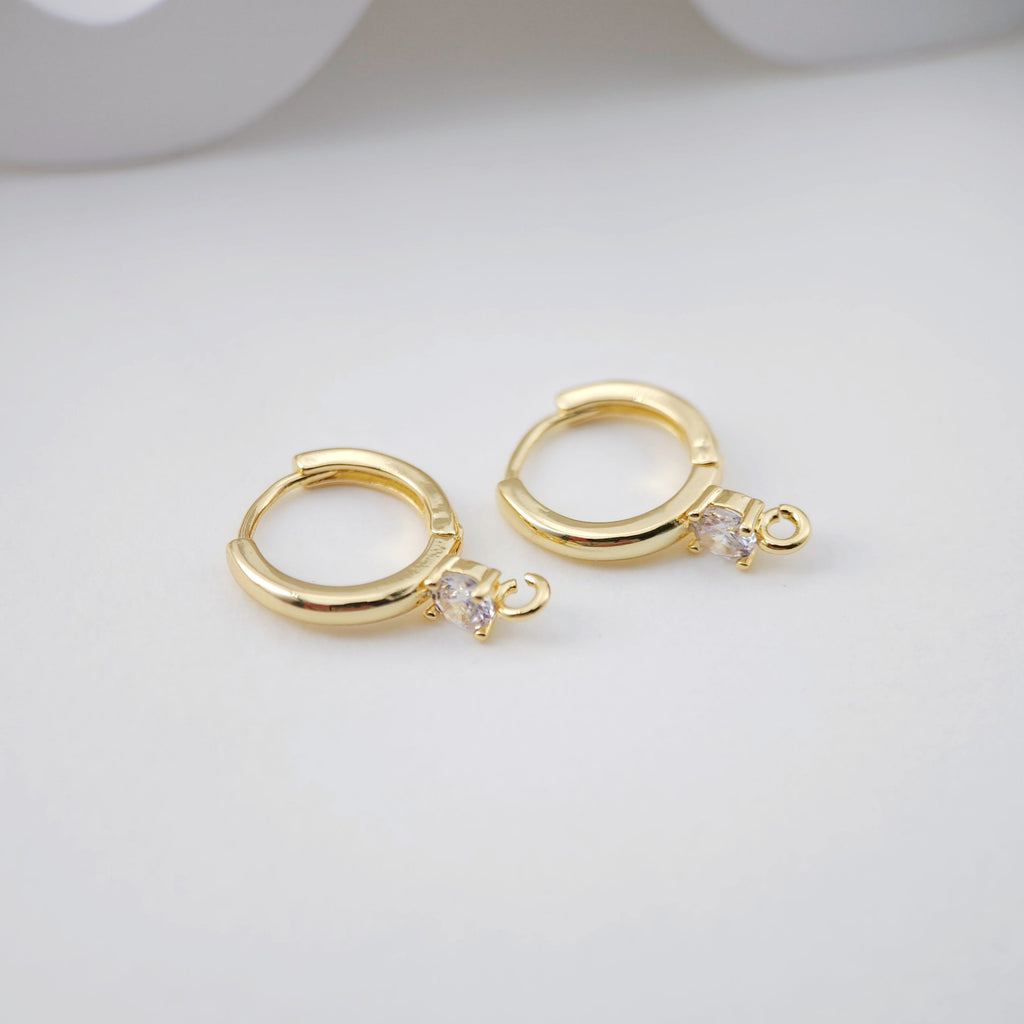 CZ Pave Earring Hoop, Gold Plated Huggie Hoop Earring with Loop, Huggie Hoops DIY Earring  Findings,Handmade Earring Supplies D0085